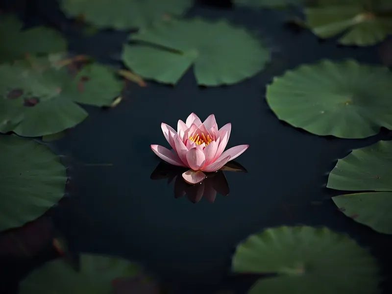Flor de lótus aberta sobre a água escura
